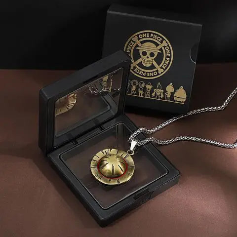 Anime Pirate Medallion Pendant Necklace Set - Vintage Straw Hat & Heart Jolly Roger Medals - Retro Blue Face Emblem Stainless Steel Chain Jewelry - Nostalgic Manga Fan Gift with Premium Display Box