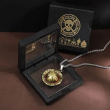 Anime Pirate Medallion Pendant Necklace Set - Vintage Straw Hat & Heart Jolly Roger Medals - Retro Blue Face Emblem Stainless Steel Chain Jewelry - Nostalgic Manga Fan Gift with Premium Display Box