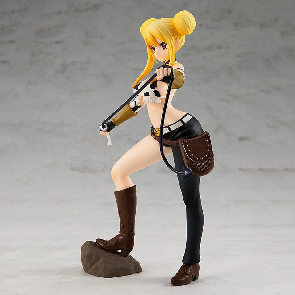 Fairy Tail Lucy Heartfilia Star Dress Taurus Form Action Figure - Collectible Anime Statue with Whip & Display Rock Base - Desk Decor - 18CM