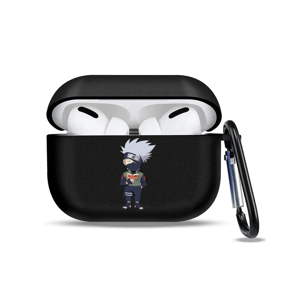 Anime Ninja Protective Silicone Case Cover for AirPods Pro / 1 & 2 / 3 - Shockproof Earphone Case with Carabiner Clip Featuring Akatsuki Cloud, Uchiha Crest & Rinnegan Seals - Gift for Anime Fans & Gamers