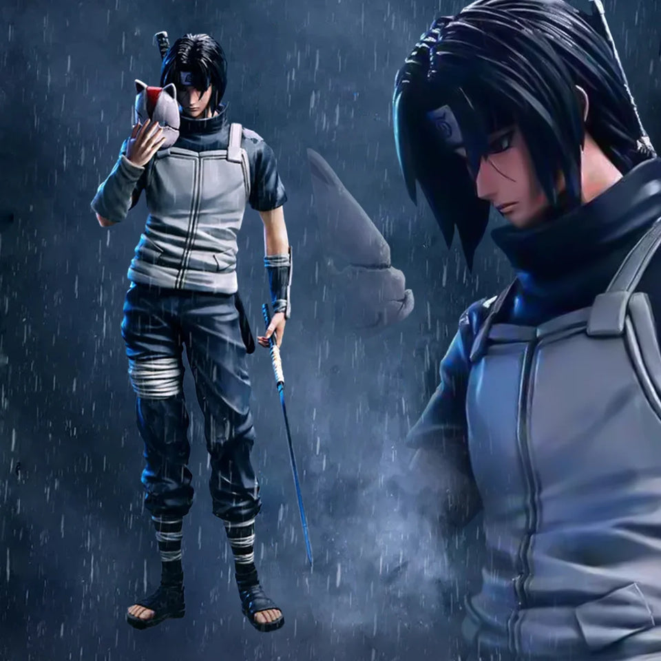 Naruto Itachi Uchiha ANBU Action Figure - Tactical Black Ops Statue with Sword & ANBU Mask - Collectible Anime Desk Figure - 28CM