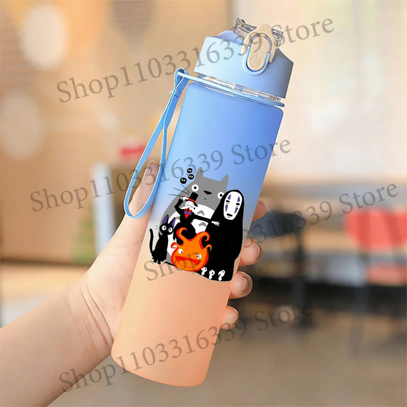 Cute Anime Forest Spirit Water Bottle - Premium Frosted Pastel Gradient Leakproof Drinkware - Kawaii Fantastic Creatures Flip-Top Sport Flask with Strap - Aesthetic Manga Fan Gift for School, Gym & Travel