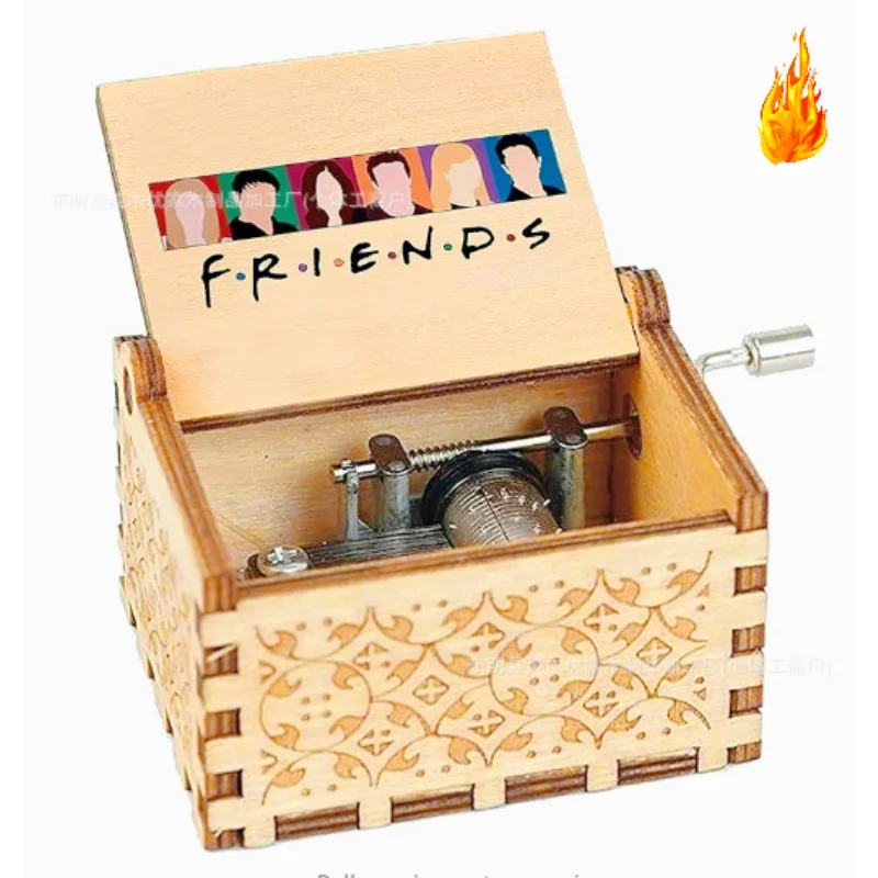 Friends TV Show Hand-Crank Wooden Music Box - "I'll Be There For You" Theme Song - Laser-Engraved Cast Silhouette & Iconic Umbrella Art - Nostalgic TV Series Collectible & Best Friend Gift