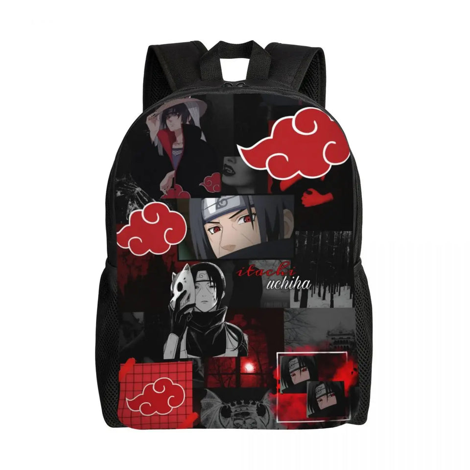 Itachi Uchiha Manga Collage Backpack - Anime Torn Graphic School Bookbag with Sharingan Eyes - Durable Canvas Laptop Daypack for Anime Fans, Students & Cosplay