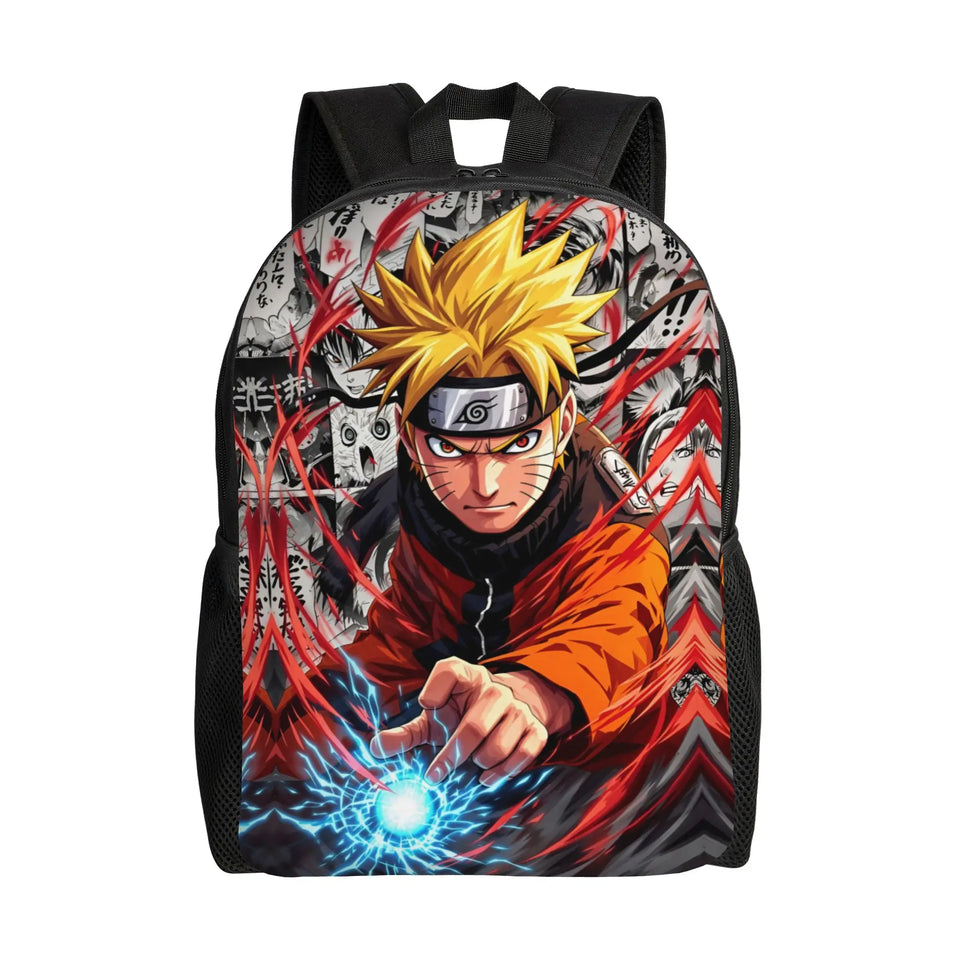 Naruto Eight Trigrams Sealing Emblem Backpack - Minimalist Nine-Tails Seal Symbol Canvas Bookbag - Black Anime Laptop Daypack for Students, Travel & Cosplay