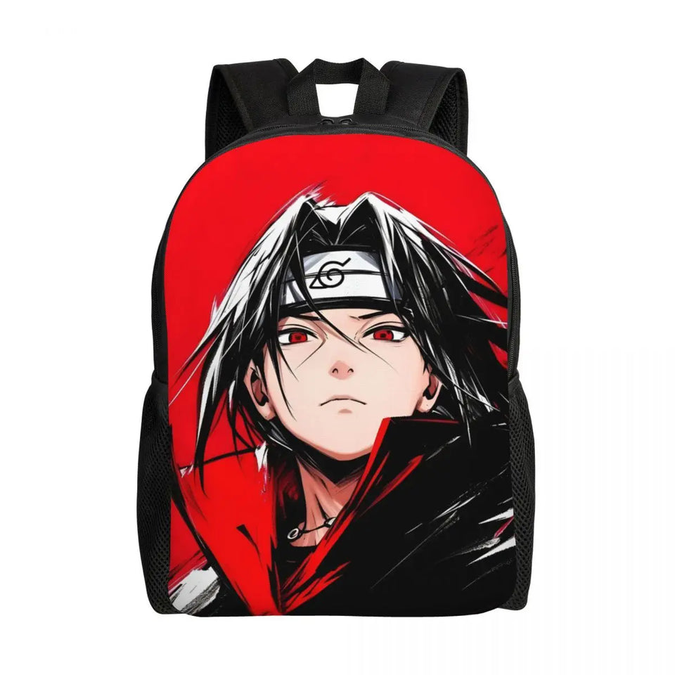 Itachi Uchiha Manga Collage Backpack - Anime Torn Graphic School Bookbag with Sharingan Eyes - Durable Canvas Laptop Daypack for Anime Fans, Students & Cosplay