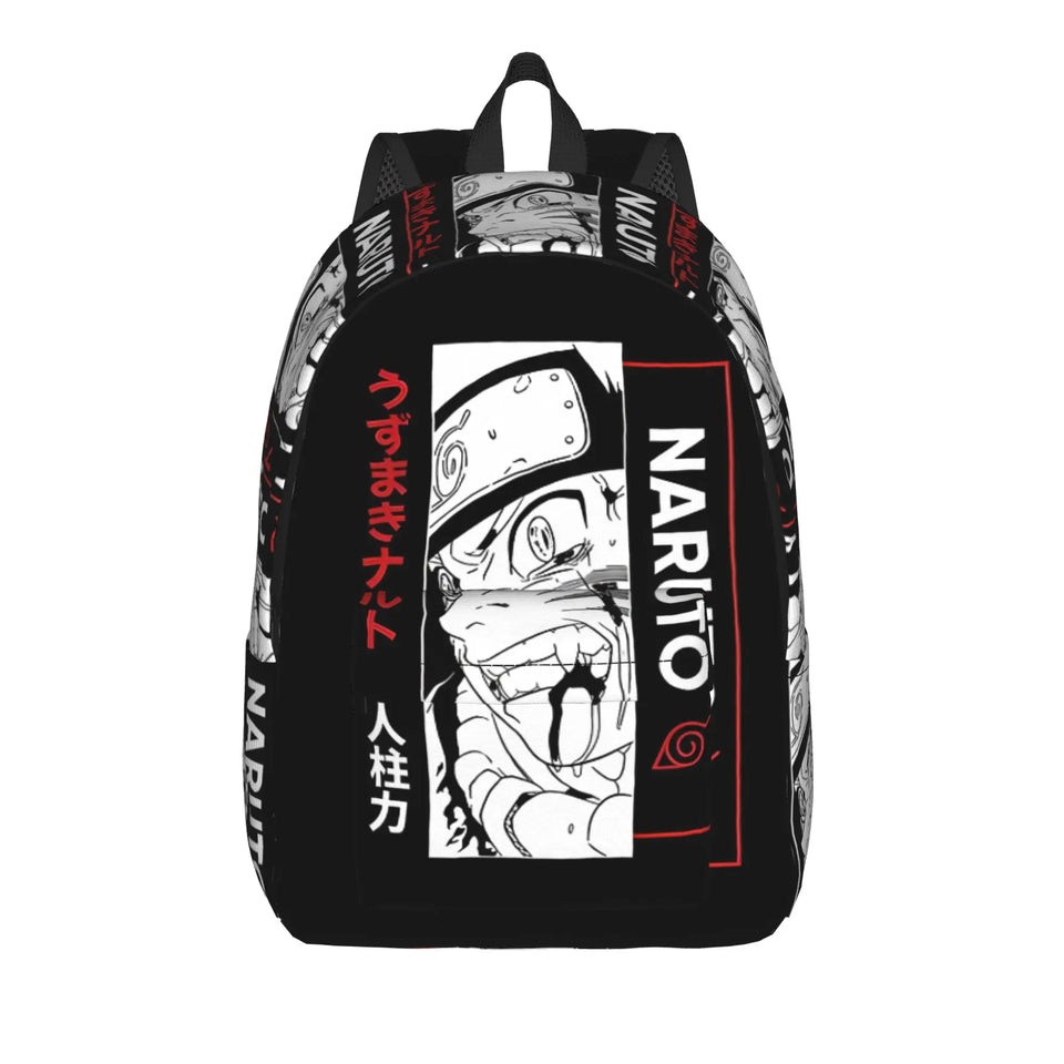 Anime Manga Panel Graphic School Backpack - Japanese Calligraphy Canvas Bookbag with Laptop Sleeve - Back to School Daypack & Travel Rucksack for Students & Anime Fans
