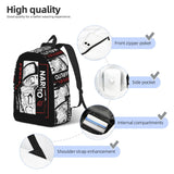Anime Manga Panel Graphic School Backpack - Japanese Calligraphy Canvas Bookbag with Laptop Sleeve - Back to School Daypack & Travel Rucksack for Students & Anime Fans