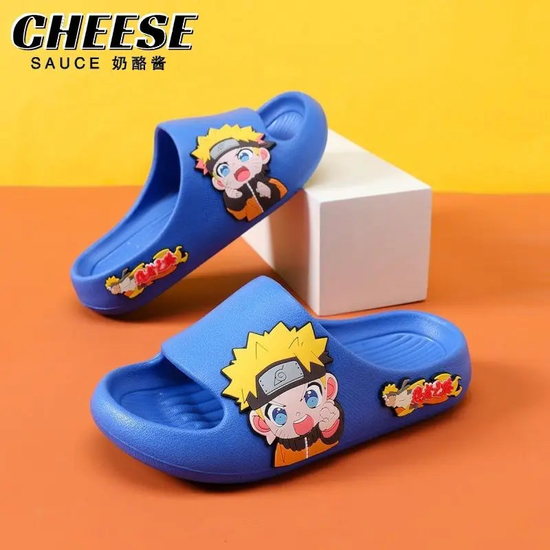 Anime Ninja Character Slide Sandals - Cute Cartoon Yellow Chibi Open Toe Slippers - Waterproof Non-Slip EVA Cloud Slides for Men, Women & Kids - Comfortable Indoor Outdoor Beach Footwear Gift