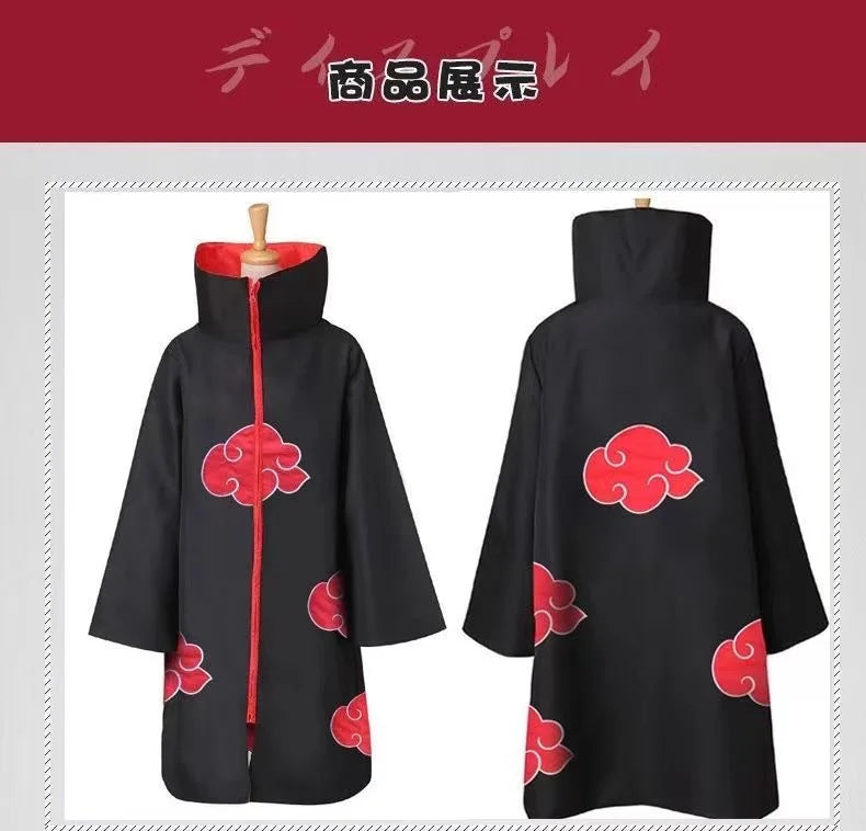 Akatsuki Uchiha Itachi Cloak Set - Naruto Cosplay Long Black Robe with Embroidered Red Clouds - Complete Ninja Outfit Costume with Headband, Ring & Accessories - Kids & Adults Halloween Carnival Cape