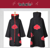 Akatsuki Uchiha Itachi Cloak Set - Naruto Cosplay Long Black Robe with Embroidered Red Clouds - Complete Ninja Outfit Costume with Headband, Ring & Accessories - Kids & Adults Halloween Carnival Cape