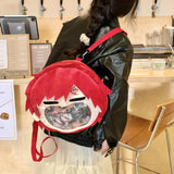 Anime Plush Ita Bag Crossbody Shoulder Bag - Clear Display Window Plushie Purse for Enamel Pins & Keychains Featuring Gaara & Sasuke - Aesthetic Ita Bag for Conventions, Cosplay & Anime Fans