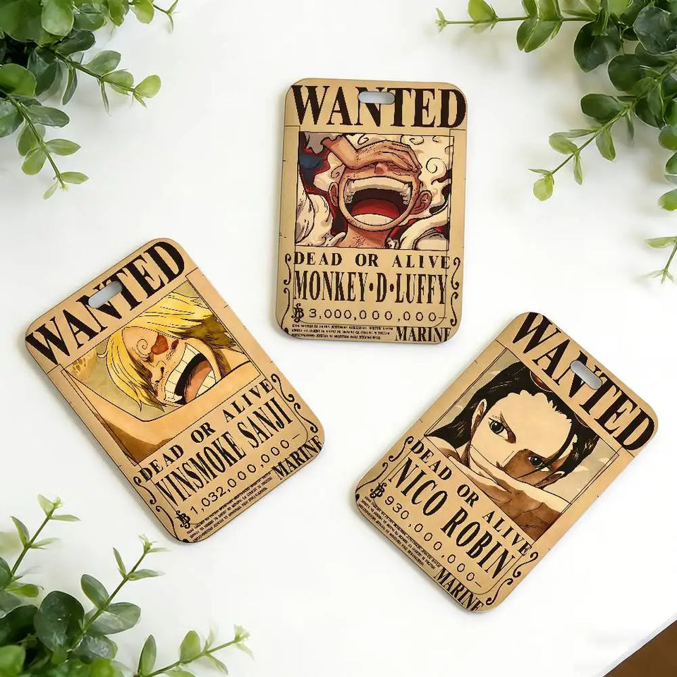 Anime Pirate Wanted Poster Luggage Tag - Vintage Monkey D Luffy Gear 5 Bounty Card - Retro Vinsmoke Sanji & Nico Robin Travel ID Bag Tag - Nostalgic Manga Fan Gift for Backpack, Suitcase & Keychain