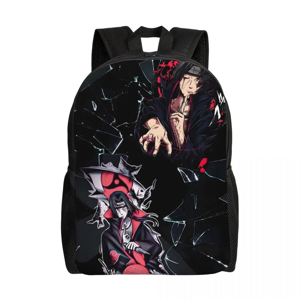 Itachi Uchiha Manga Collage Backpack - Anime Torn Graphic School Bookbag with Sharingan Eyes - Durable Canvas Laptop Daypack for Anime Fans, Students & Cosplay