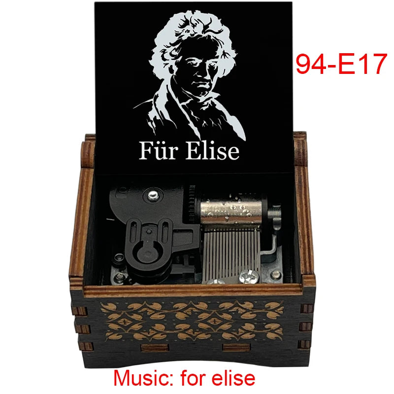 Für Elise Hand-Crank Wooden Music Box - Laser-Engraved Beethoven Classical Theme Replica - Elegant Ballerina Souvenir & Vintage Musical Keepsake Gift
