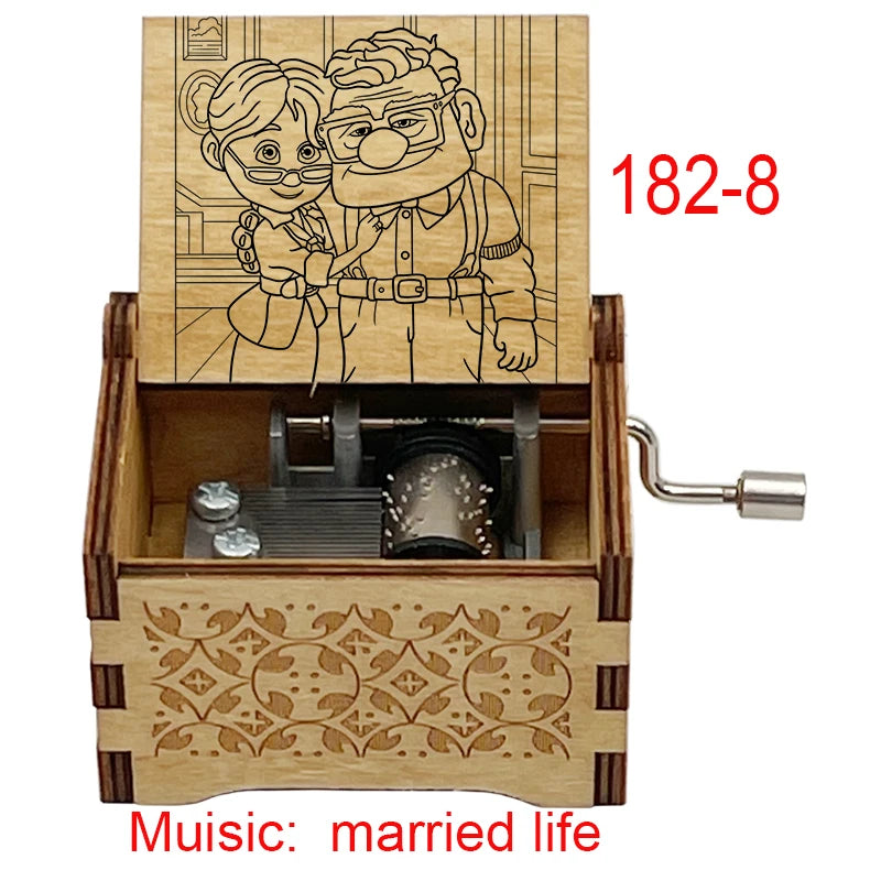 Disney-Pixar "Up" Hand-Crank Wooden Music Box - Married Life Theme Melody - Laser-Engraved Carl & Ellie Keepsake - Heartwarming Anniversary & Adventure Gift
