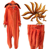 Anime Nine-Tails Fox Kigurumi Onesie - Premium Kurama Orange Flannel Pajamas - Cozy Soft Fleece Animal Jumpsuit Loungewear - Collectible Nostalgic Fan Gift for Cosplay, Halloween & Winter Bedding