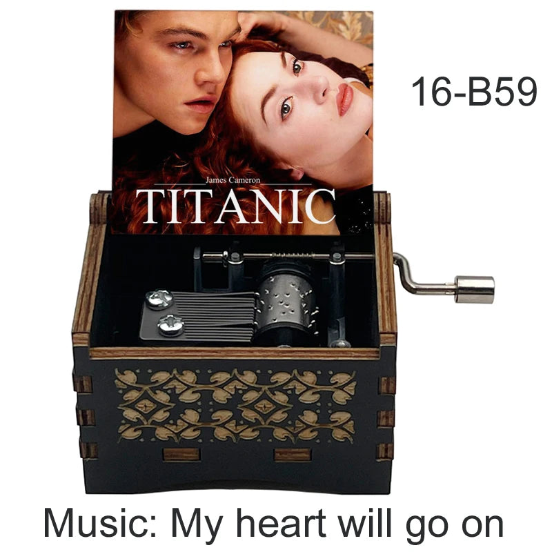 Titanic "My Heart Will Go On" Hand-Crank Wooden Music Box - Laser-Engraved Jack & Rose Movie Scene - Romantic Anniversary & Valentine's Day Gift - Vintage Musical Keepsake for Movie Lovers