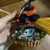 Anime Witch Delivery Service Diorama Figure - Flying Kiki Magic Broom Resin Statue - Retro Black Cat Jiji Town Base Model - Collectible Nostalgic Fan Gift for Bookshelf & Desk Display (15CM)