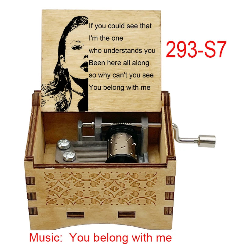 "You Belong With Me" Hand-Crank Wooden Music Box - Taylor Swift Inspired Fan Souvenir - Laser-Engraved Lyrics & Portrait - Limited Edition Musical Keepsake Gift