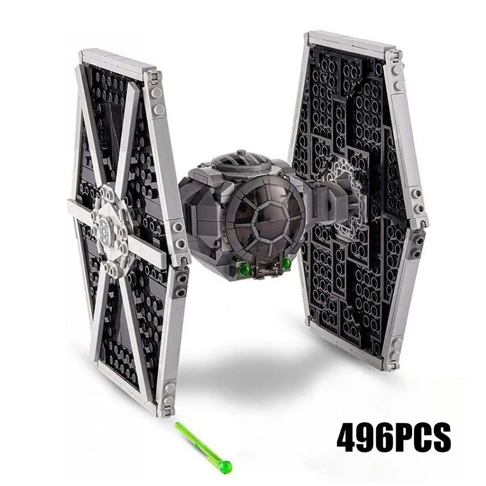Imperial TIE Fighter Building Blocks Set - 496 Pcs Galactic Starship Model - Includes 3 Pilot & Trooper Figures - Space War Construction Toy & Display Piece - Premium Bricks Gift for Star Wars Fans