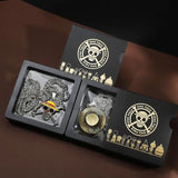 Anime Pirate Medallion Pendant Necklace Set - Vintage Straw Hat & Heart Jolly Roger Medals - Retro Blue Face Emblem Stainless Steel Chain Jewelry - Nostalgic Manga Fan Gift with Premium Display Box