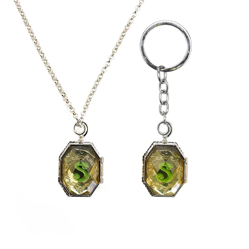Harry Potter Horcrux Necklace & Keychain Set - Slytherin Locket, Ravenclaw Diadem, Hufflepuff Cup - Vintage Movie Replica Jewelry for Fans