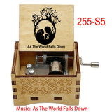 Classic Fantasy Ballad Wooden Music Box - Retro Hand Cranked Musical Gift with As The World Falls Down Quote - Romantic Laser Engraved Silhouette Keepsake for Anniversary, Birthday & Desk Decor