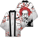 Anime Kimono Haori Cardigan Cloak - Akatsuki Red Cloud Printing Open Front Robe - Gaara Jiraiya Uchiha Unisex Graphic Yukata Jacket - Casual Streetwear Ninja Cosplay Cape Outwear