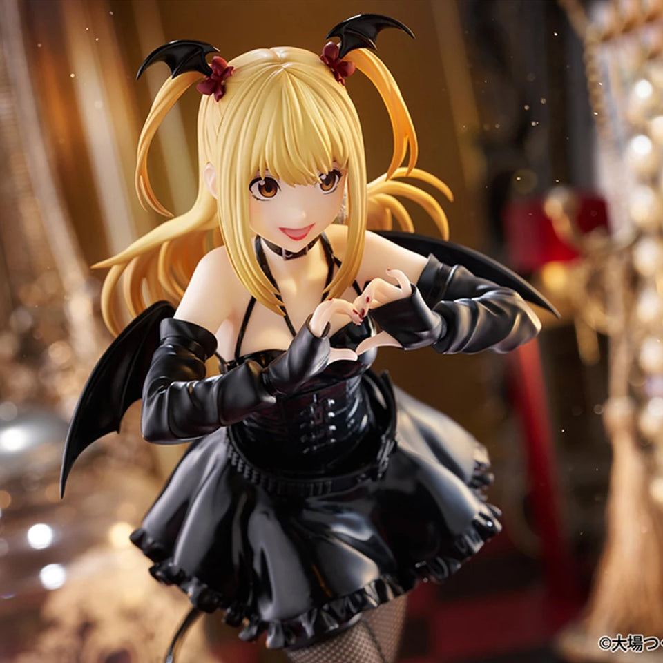 Anime Gothic Pop-Idol Scale Figure - Cute Misa Amane Succubus Bat Wing Statue - Blonde Twintail Finger Heart Pose Dress Model - Premium Kawaii Desk Decor & Manga Collector Gift