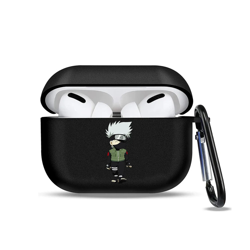 Anime Ninja Protective Silicone Case Cover for AirPods Pro / 1 & 2 / 3 - Shockproof Earphone Case with Carabiner Clip Featuring Akatsuki Cloud, Uchiha Crest & Rinnegan Seals - Gift for Anime Fans & Gamers