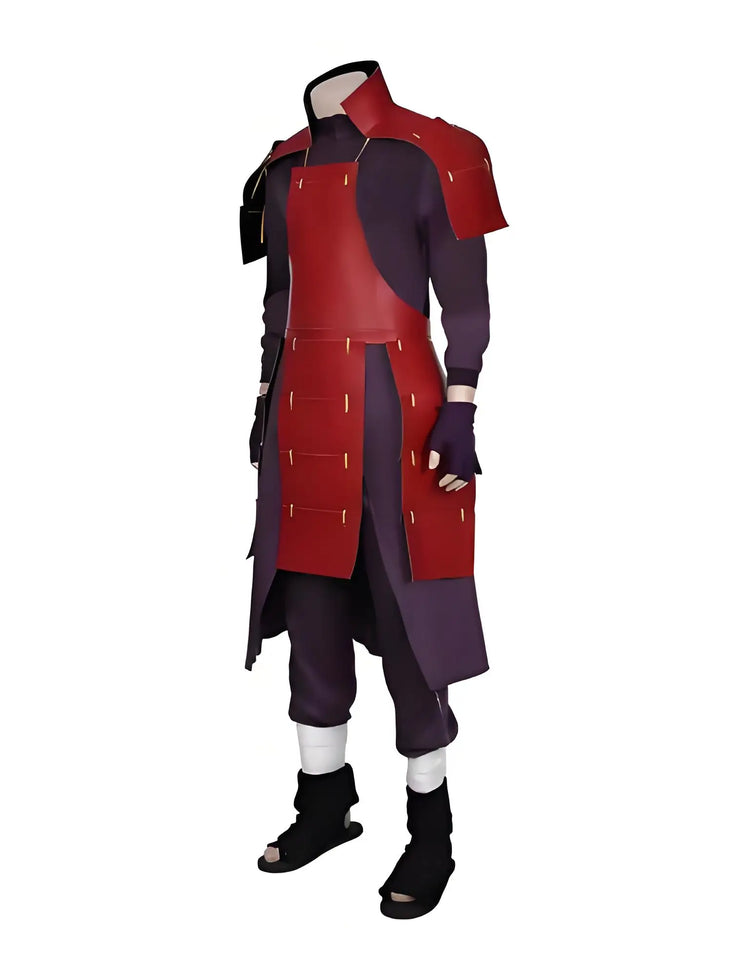 Anime Legendary Madara Cosplay Costume - Premium Red Ninja Armor Uniform Suit - Retro Clan Leader Battle Outfit - High-Quality Halloween Carnival Party Gear and Comic-Con Apparel