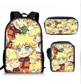 Naruto Tactical Ninja Graphic 3-Piece Backpack Set - Anime Laptop Bookbag with Matching Crossbody Lunch Bag & Pencil Case - 3-in-1 School Set for Students & Anime Fans
