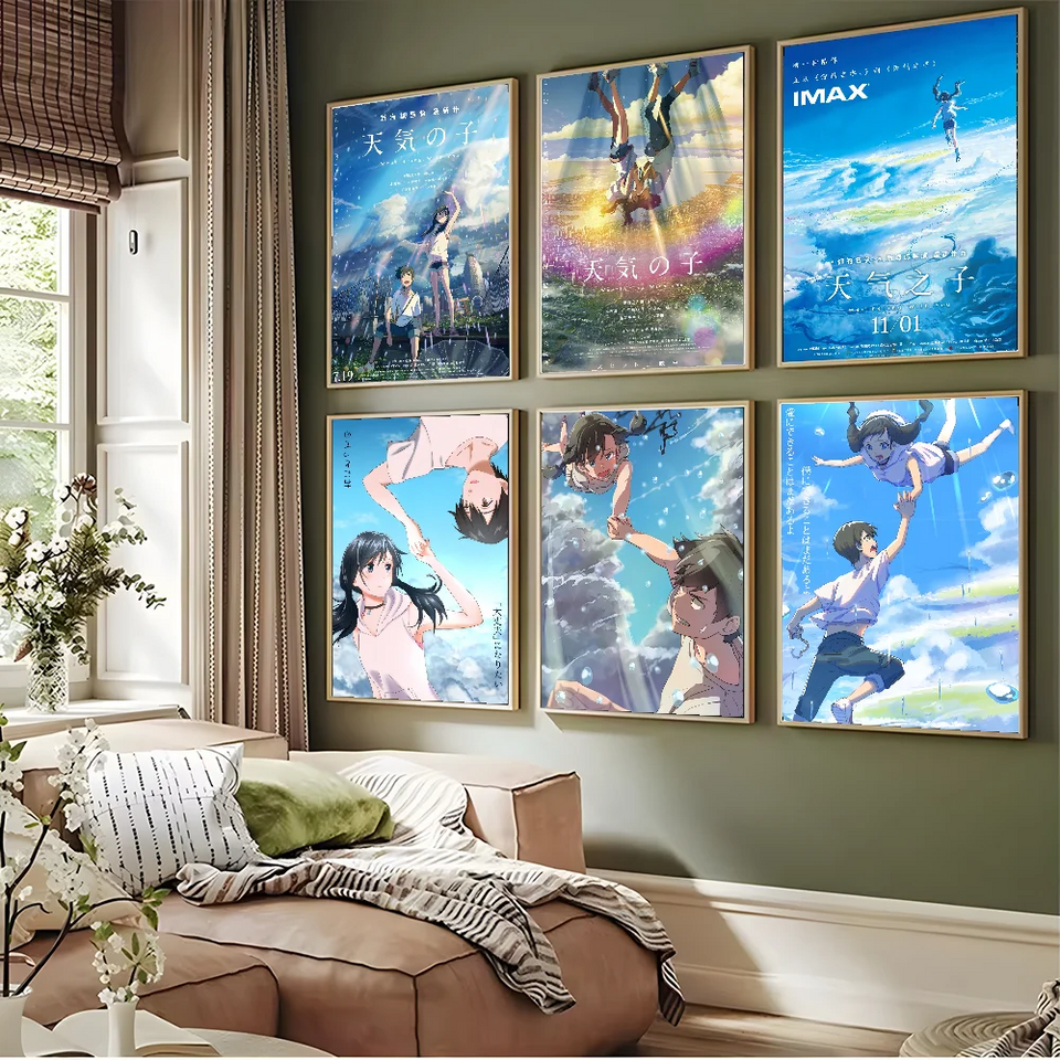 Weathering With You Canvas Poster Collection - Tenki no Ko Anime Art Prints - Makoto Shinkai Cinematic Wall Decor for Bedroom, Living Room & College Dorm