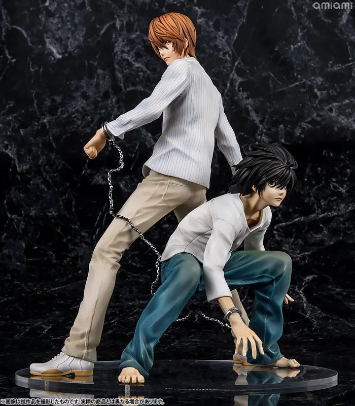 Anime Psychological Thriller Action Figure Set - L Lawliet & Light Yagami Collectible Statue - Dynamic Crouching Dual Character Display Scene Model - Premium Desktop Toy Gift for Manga & Otaku Fans