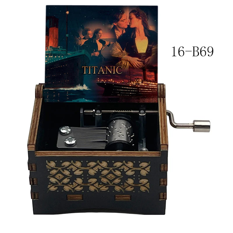 Titanic "My Heart Will Go On" Hand-Crank Wooden Music Box - Laser-Engraved Jack & Rose Movie Scene - Romantic Anniversary & Valentine's Day Gift - Vintage Musical Keepsake for Movie Lovers