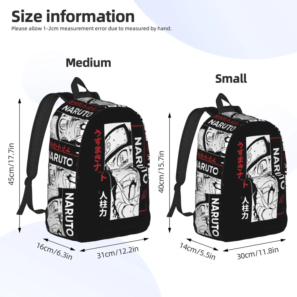 Anime Manga Panel Graphic School Backpack - Japanese Calligraphy Canvas Bookbag with Laptop Sleeve - Back to School Daypack & Travel Rucksack for Students & Anime Fans