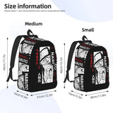 Anime Manga Panel Graphic School Backpack - Japanese Calligraphy Canvas Bookbag with Laptop Sleeve - Back to School Daypack & Travel Rucksack for Students & Anime Fans