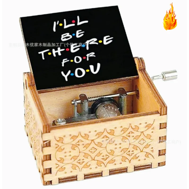 Friends TV Show Hand-Crank Wooden Music Box - "I'll Be There For You" Theme Song - Laser-Engraved Cast Silhouette & Iconic Umbrella Art - Nostalgic TV Series Collectible & Best Friend Gift