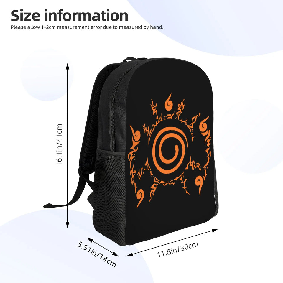 Naruto Eight Trigrams Sealing Emblem Backpack - Minimalist Nine-Tails Seal Symbol Canvas Bookbag - Black Anime Laptop Daypack for Students, Travel & Cosplay