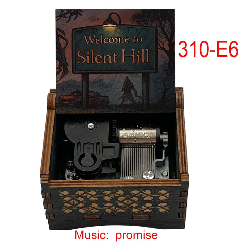 Silent Hill Hand-Crank Wooden Music Box - "Promise (Reprise)" Theme - Pyramid Head Laser-Engraved Keepsake - Gothic Horror Gaming Collectible - Psychological Horror Movie Merchandise