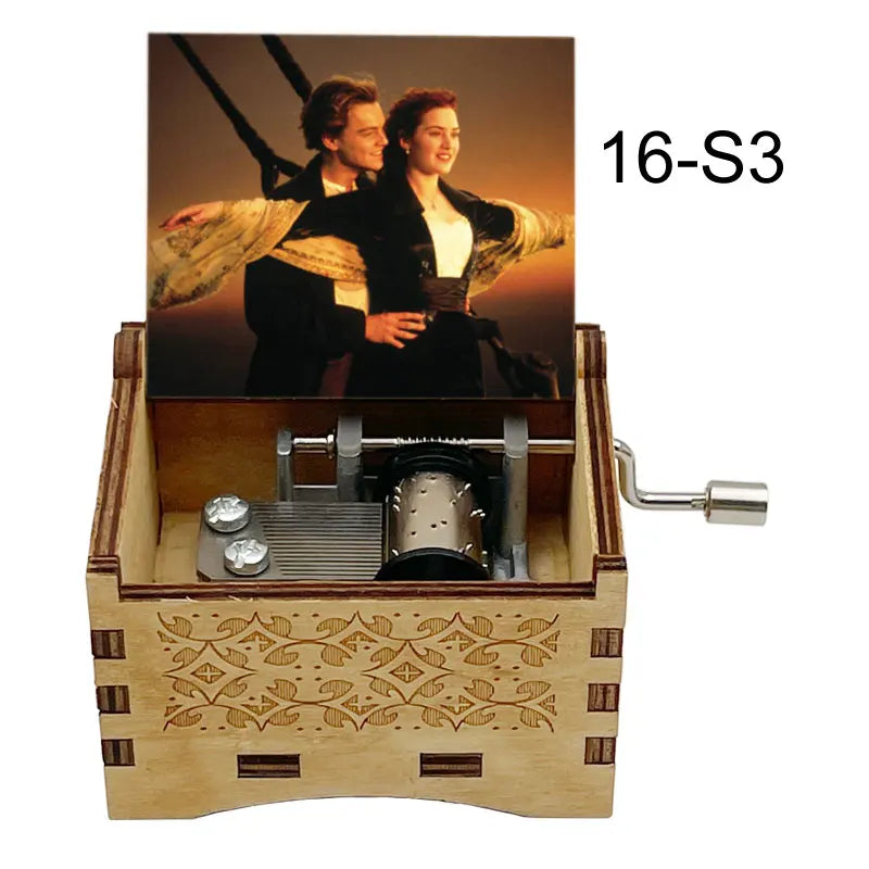 Titanic "My Heart Will Go On" Hand-Crank Wooden Music Box - Laser-Engraved Jack & Rose Movie Scene - Romantic Anniversary & Valentine's Day Gift - Vintage Musical Keepsake for Movie Lovers