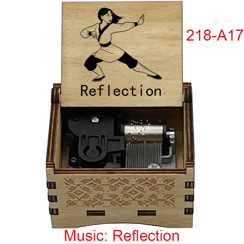 Legendary Warrior Princess Engraved Wooden Music Box - Retro Hand Cranked Musical Box with Reflection Song Theme - Nostalgic Asian Folklore Fan Keepsake Gift for Birthday, Room & Desk Decor