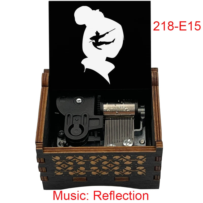 Legendary Warrior Princess Engraved Wooden Music Box - Retro Hand Cranked Musical Box with Reflection Song Theme - Nostalgic Asian Folklore Fan Keepsake Gift for Birthday, Room & Desk Decor
