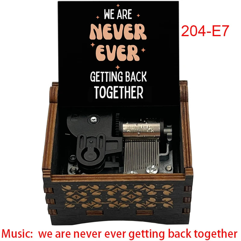 Pop Icon Engraved Wooden Music Box - Retro Hand Cranked Musical Box with We Are Never Ever Getting Back Together Quote - Nostalgic Music Fan Keepsake Gift for Birthday, Room & Desk Decor