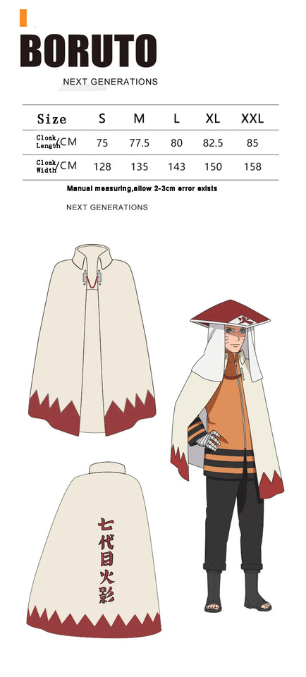 Anime Seventh Generation Hokage Cosplay Cloak - Premium White Seventh Fire Shadow Robe Cape - Retro Hidden Leaf Village Leader Outfit - High-Quality Halloween Costume & Comic-Con Apparel for Adults