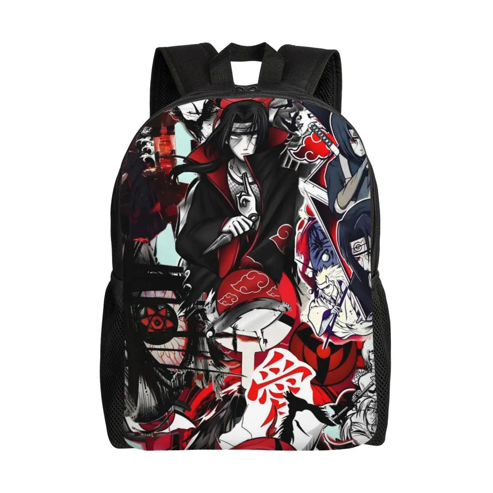 Itachi Uchiha Manga Collage Backpack - Anime Torn Graphic School Bookbag with Sharingan Eyes - Durable Canvas Laptop Daypack for Anime Fans, Students & Cosplay