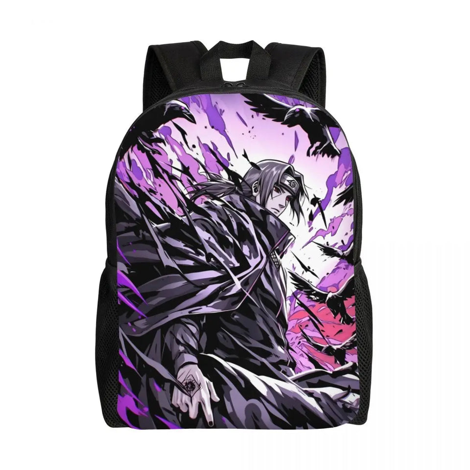 Itachi Uchiha Manga Collage Backpack - Anime Torn Graphic School Bookbag with Sharingan Eyes - Durable Canvas Laptop Daypack for Anime Fans, Students & Cosplay