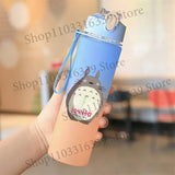 Cute Anime Forest Spirit Water Bottle - Premium Frosted Pastel Gradient Leakproof Drinkware - Kawaii Fantastic Creatures Flip-Top Sport Flask with Strap - Aesthetic Manga Fan Gift for School, Gym & Travel