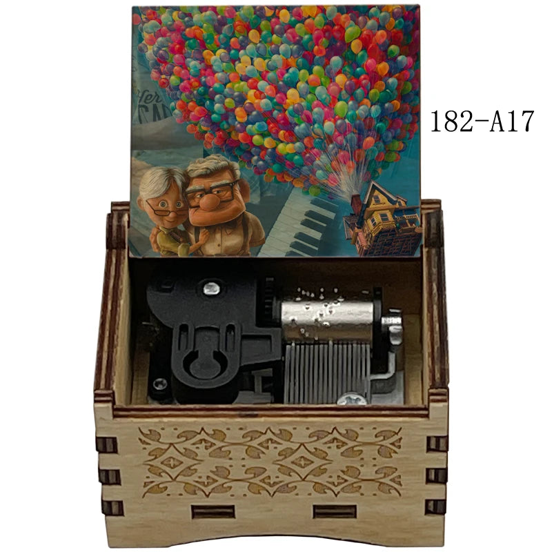 Disney-Pixar "Up" Hand-Crank Wooden Music Box - Married Life Theme Melody - Laser-Engraved Carl & Ellie Keepsake - Heartwarming Anniversary & Adventure Gift